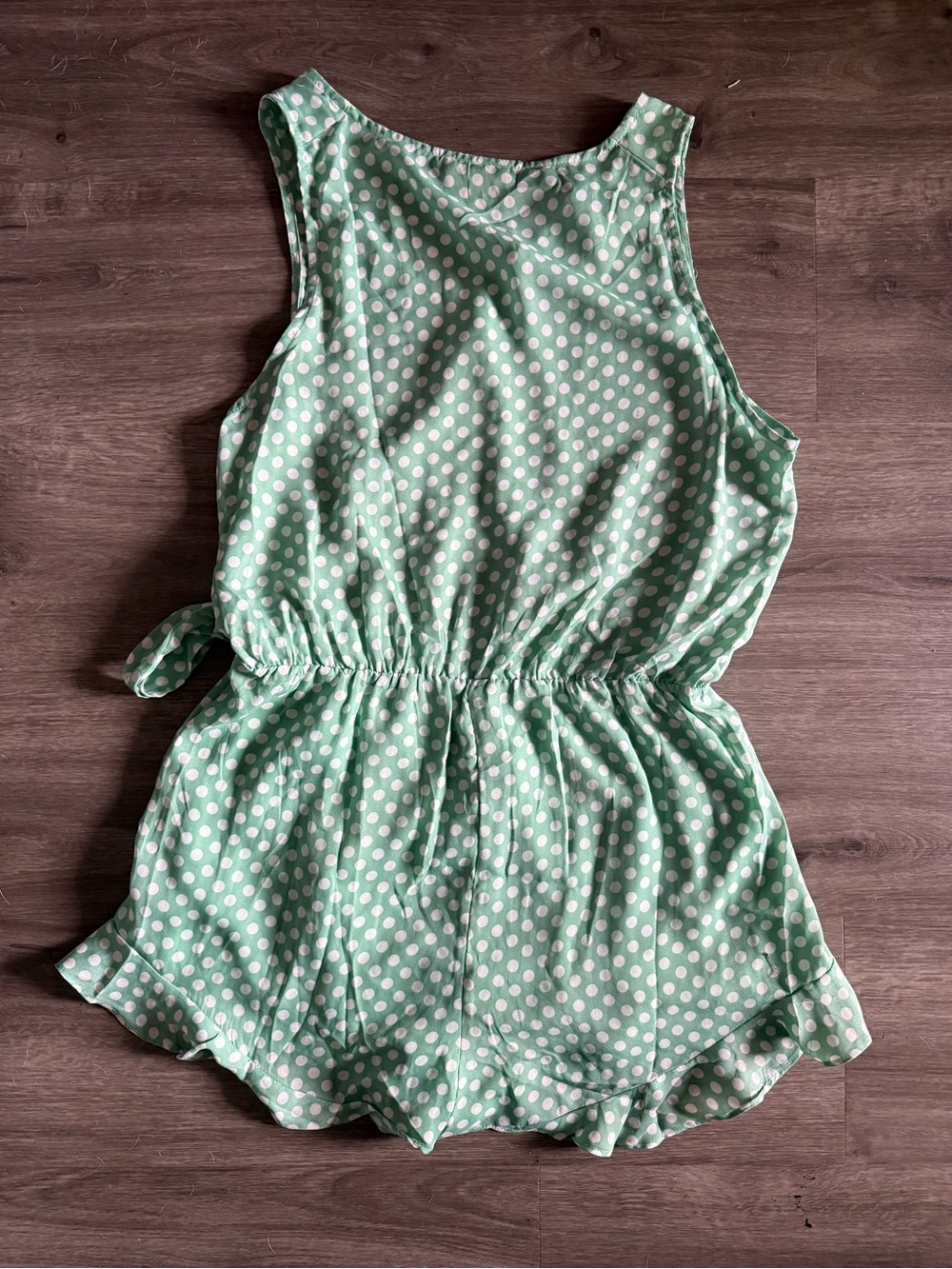 entro Mint Green Polka Dot Waist-Tie Romper - Picture 3 of 3